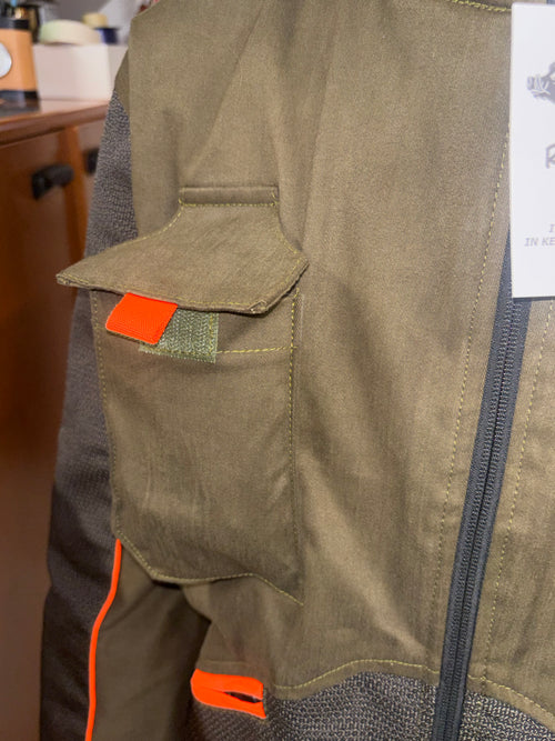 Giacca Italian Respect GB1 – Kevlar Impermeabile & Cotone – Verde/Grigio con dettagli Arancio